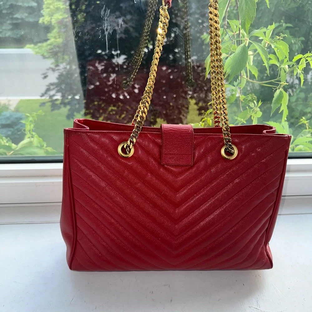 Saint Laurent Large Red “Cassandre” Tote & Matching Wallet - Picture 6 of 16